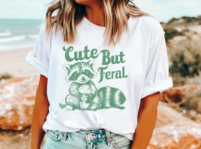 Cute But Feral Green Raccoon Shirt Graphic Shirt Retro Adult Shirt Vintage T-Shirt Cotton Tee Meme Shirt Trendy T-Shirt Funny Gift