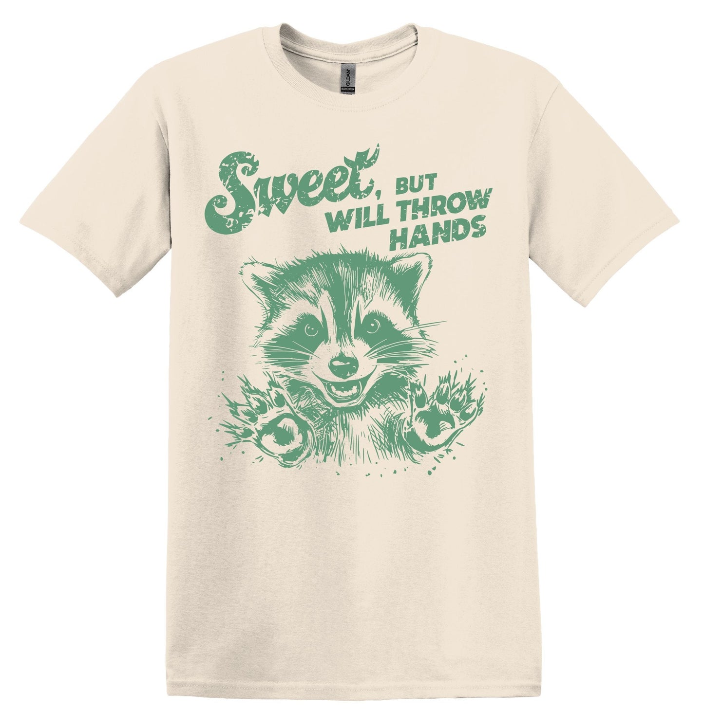 Sweet But Will Throw Hands Raccoon Green Shirt Graphic Shirt Retro Adult Shirt Vintage T-Shirt Cotton Tee Meme Shirt Trendy Shirt Funny Gift