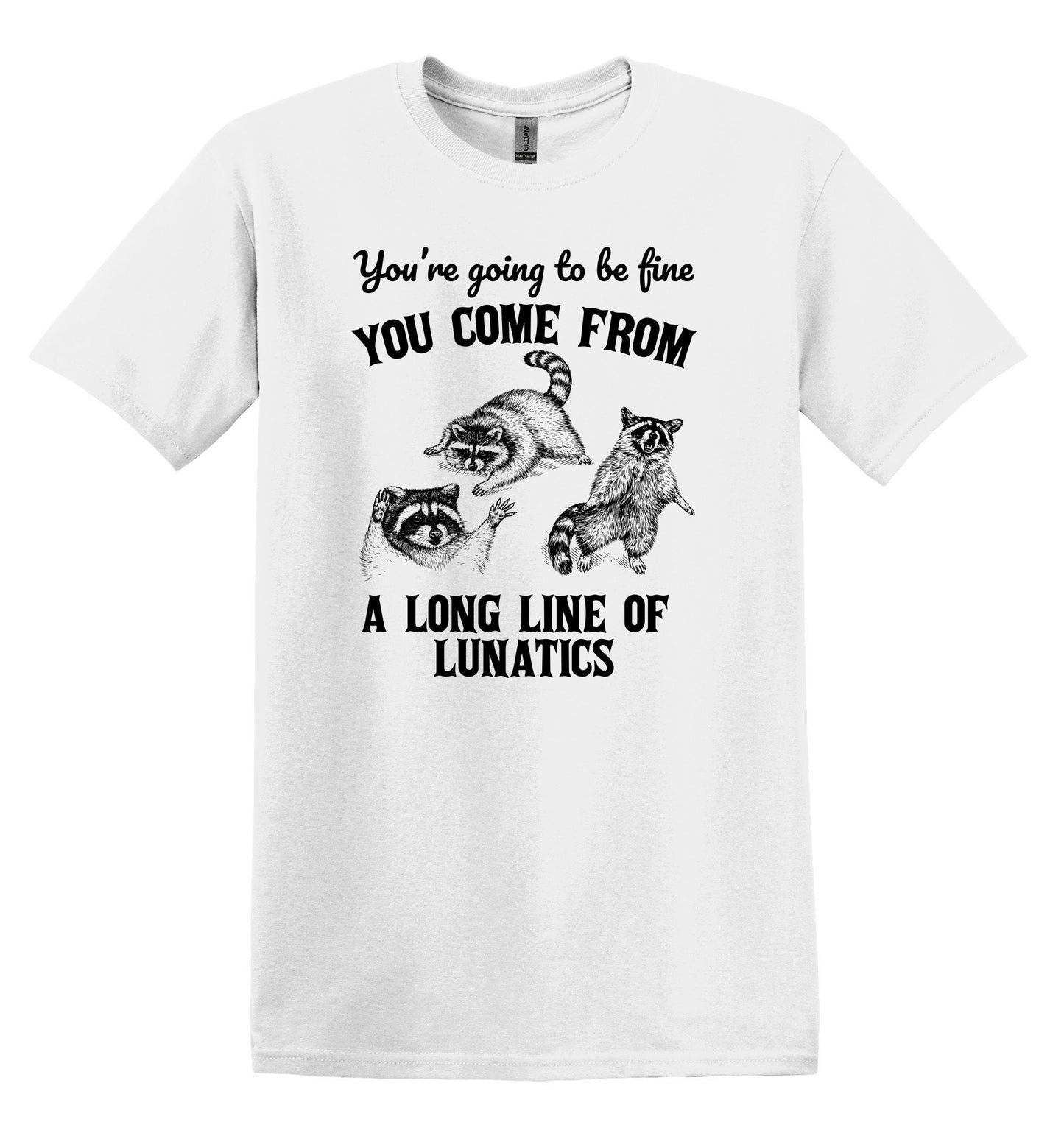 You're Going to be Fine You Come From a Long Line of Lunatics Shirt Funny Shirts Vintage Funny T-Shirts Raccoon Shirt Minimalist Shirt