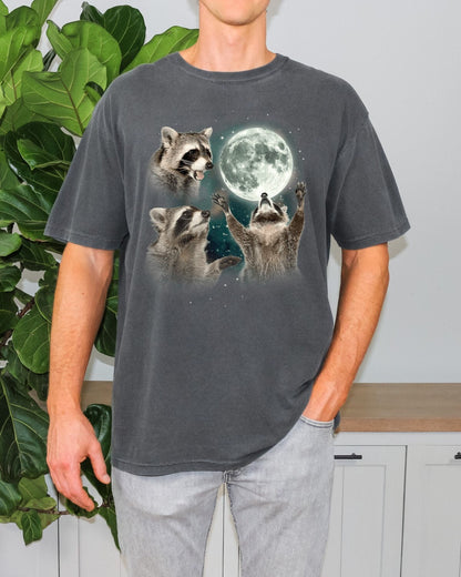 Raccoon Shirt Three Raccoons Howling at the Moon Shirt Graphic Shirt Men's Shirt Comfort Color Shirt Raccoon Lover Shirt Raccoon Moon Shirt