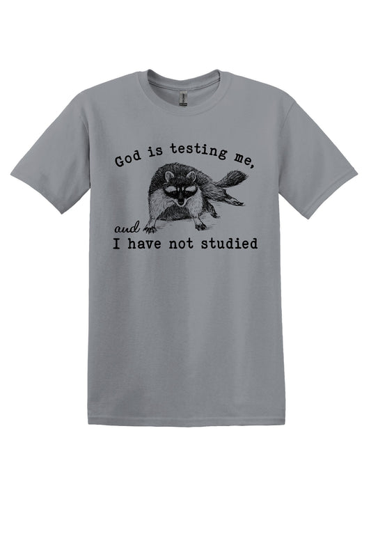 T-shirt Graphic Shirt Funny Adult TShirt Vintage Funny TShirt Nostalgia T-Shirt Relaxed Cotton Tee God is Testing Me and I Have Not Studied