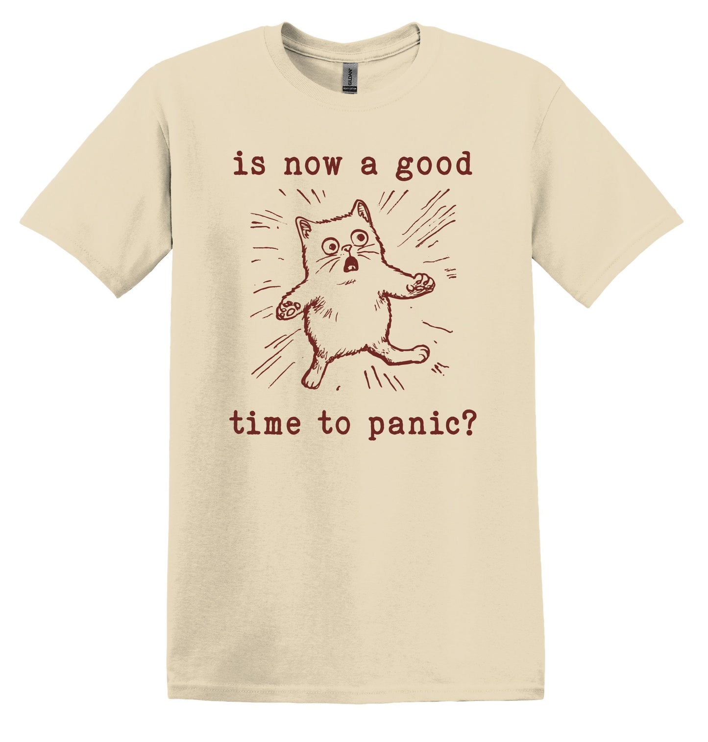 Is Now a Good Time To Panic Cat T-shirt Graphic Shirt Funny Adult TShirt Vintage Funny TShirt Nostalgia T-Shirt Relaxed Cotton Tee T-Shirt