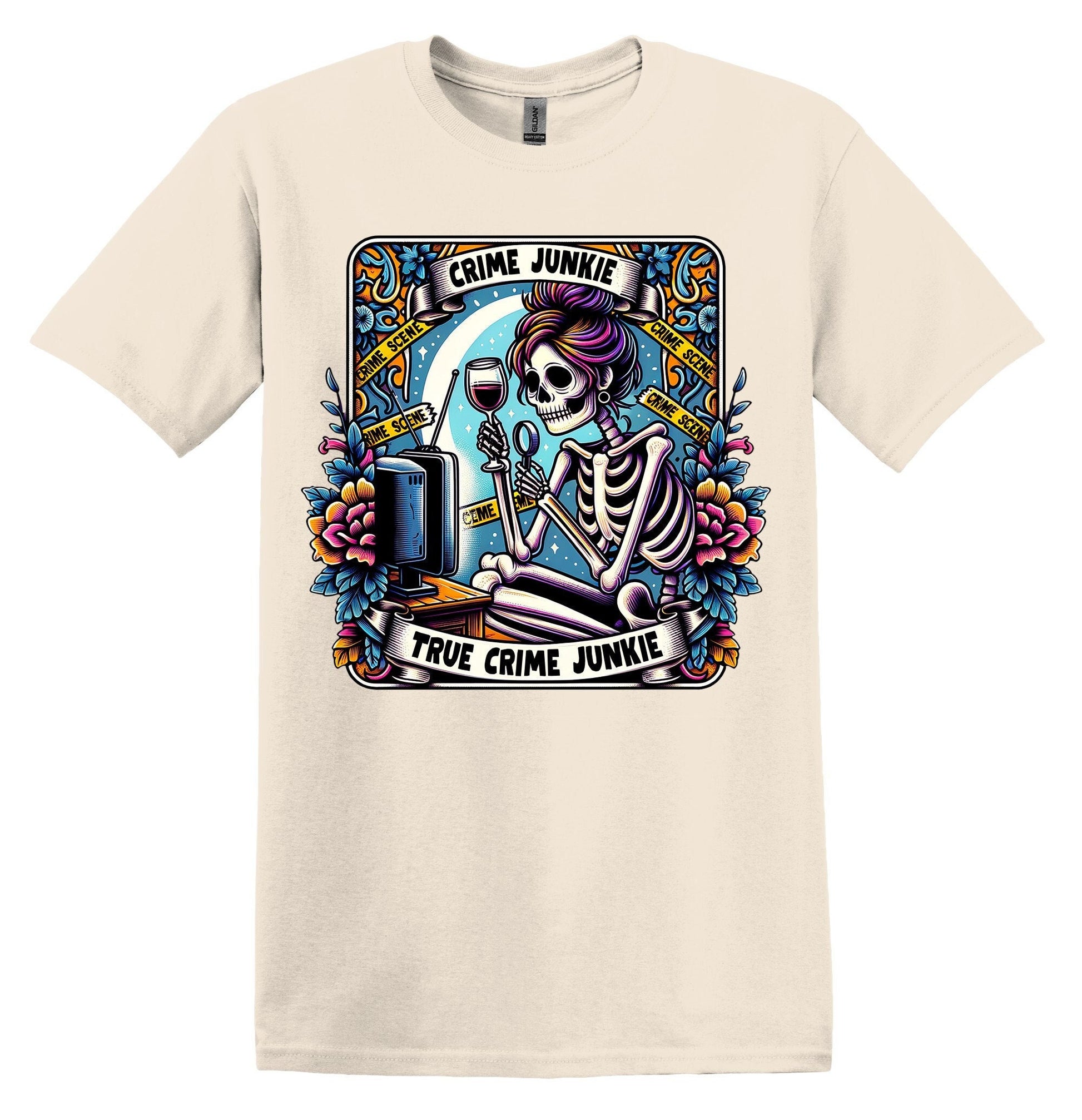 Crime Skeleton Shirt Funny Gift Unisex Shirt Gift for Her Retro Tshirt Vintage Graphic Shirt Joke shirt TShirt Funny Tarot Card Shirt