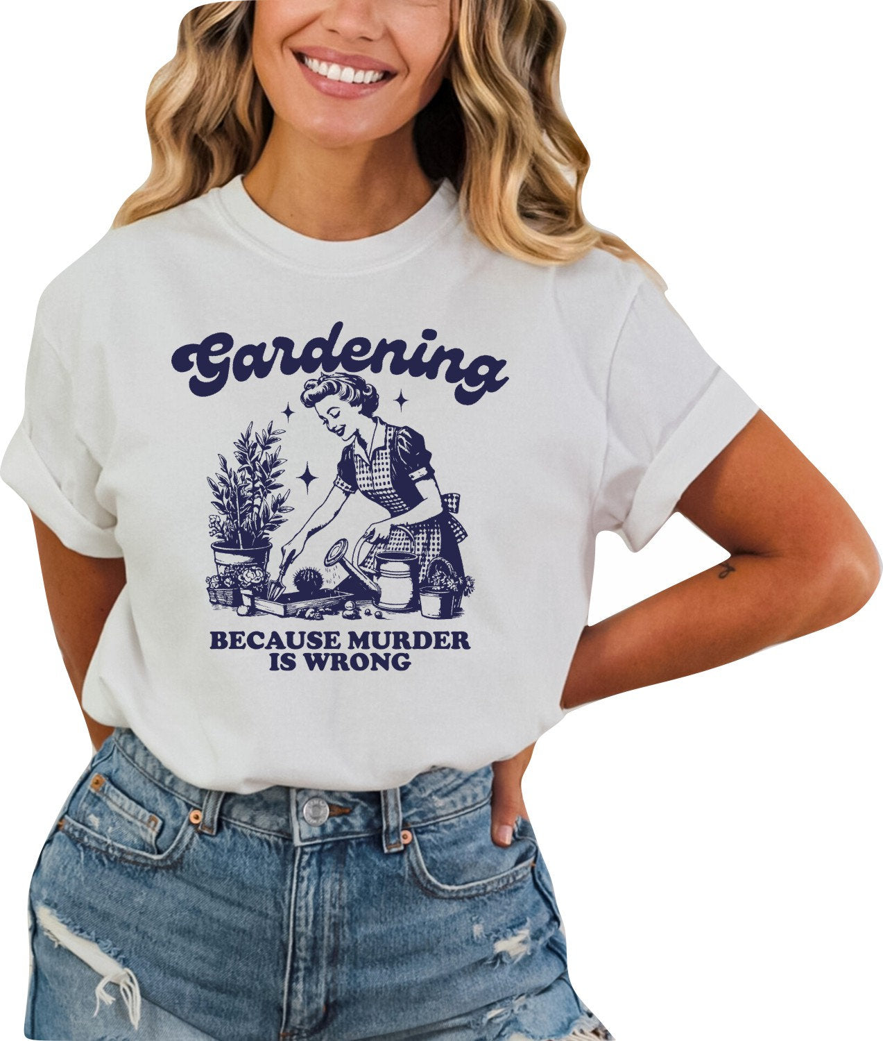 Gardening Because Murder Is Wrong Shirt Funny Gardening Sweatshirt, Gardening TShirt Gift for Plant Lover Gardeners Gift For Mom Plants