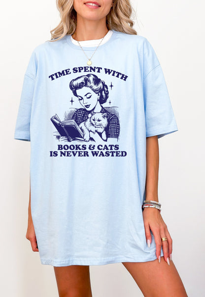 Time Spent with Books and Cats in Never Wasted Shirt Book shirt Book Lover TShirt Book Club Shirt Book Gift book Lover Gifts Reading Shirt