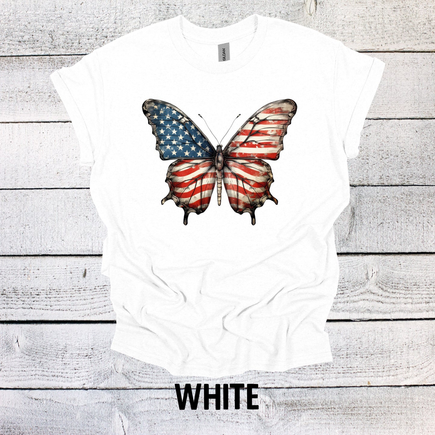 4th of July Shirt with Large Flag Butterfly Shirt- Festive Patriotic Top for Independence Day