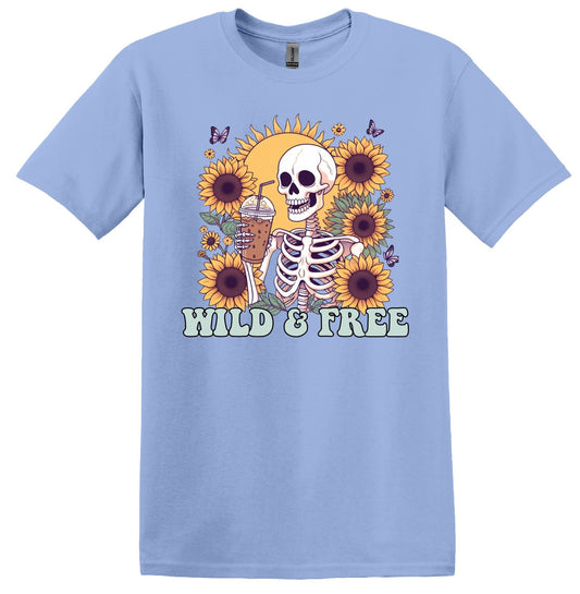 Wild and Free Skeleton Shirt Gift Unisex Shirt Gift for Her Retro Tshirt Vintage Graphic Shirt Joke shirt TShirt Funny Shirt