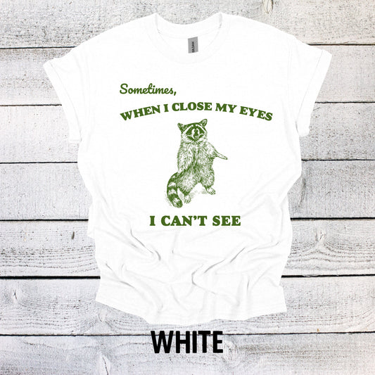 Sometimes, When I Close My Eyes I Can't See Raccoon Shirt Graphic Shirt Adult Vintage Funny Shirt Nostalgia Cotton Shirt Minimalist Shirt