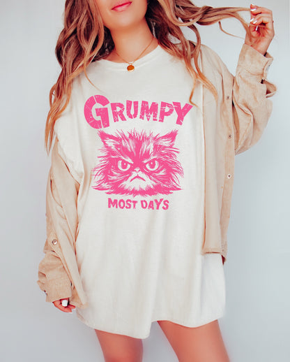 Grumpy Most Days Pink Shirt Graphic Shirt Retro Adult Shirt Vintage T-Shirt Cotton Tee Meme Shirt Trendy T-Shirt Funny Gift