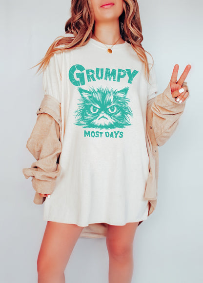 Grumpy Most Days Green Shirt Graphic Shirt Retro Adult Shirt Vintage T-Shirt Cotton Tee Meme Shirt Trendy T-Shirt Funny Gift