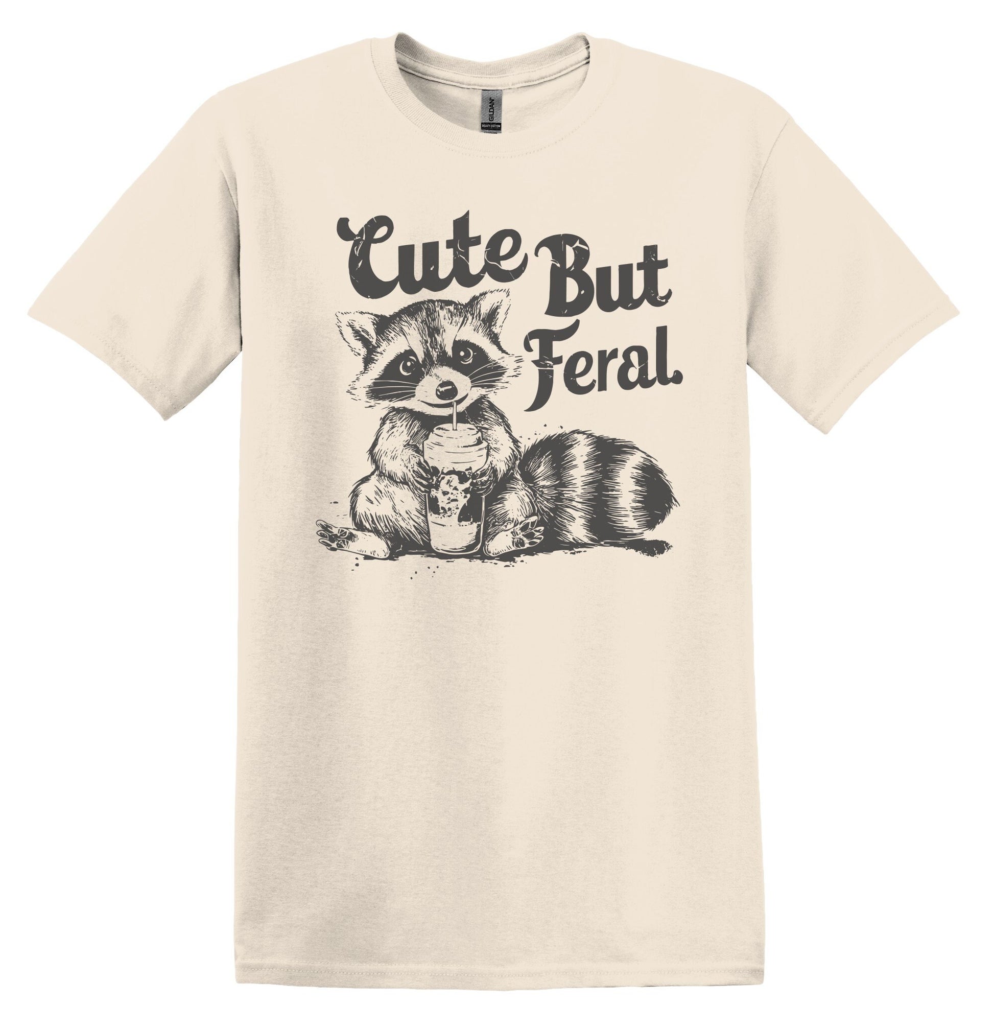 Cute But Feral Grey Raccoon Shirt Graphic Shirt Retro Adult Shirt Vintage T-Shirt Cotton Tee Meme Shirt Trendy T-Shirt Funny Gift