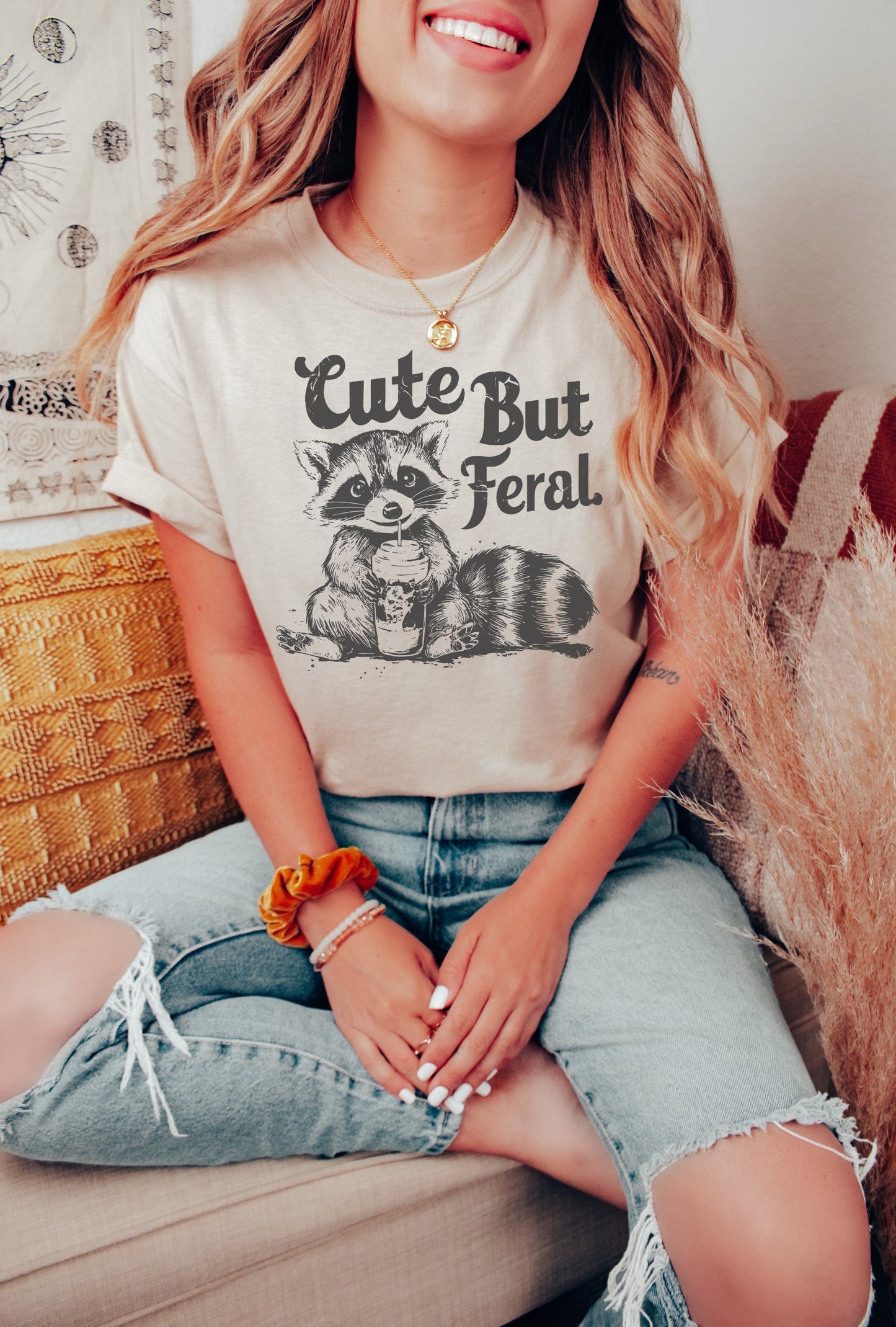 Cute But Feral Grey Raccoon Shirt Graphic Shirt Retro Adult Shirt Vintage T-Shirt Cotton Tee Meme Shirt Trendy T-Shirt Funny Gift