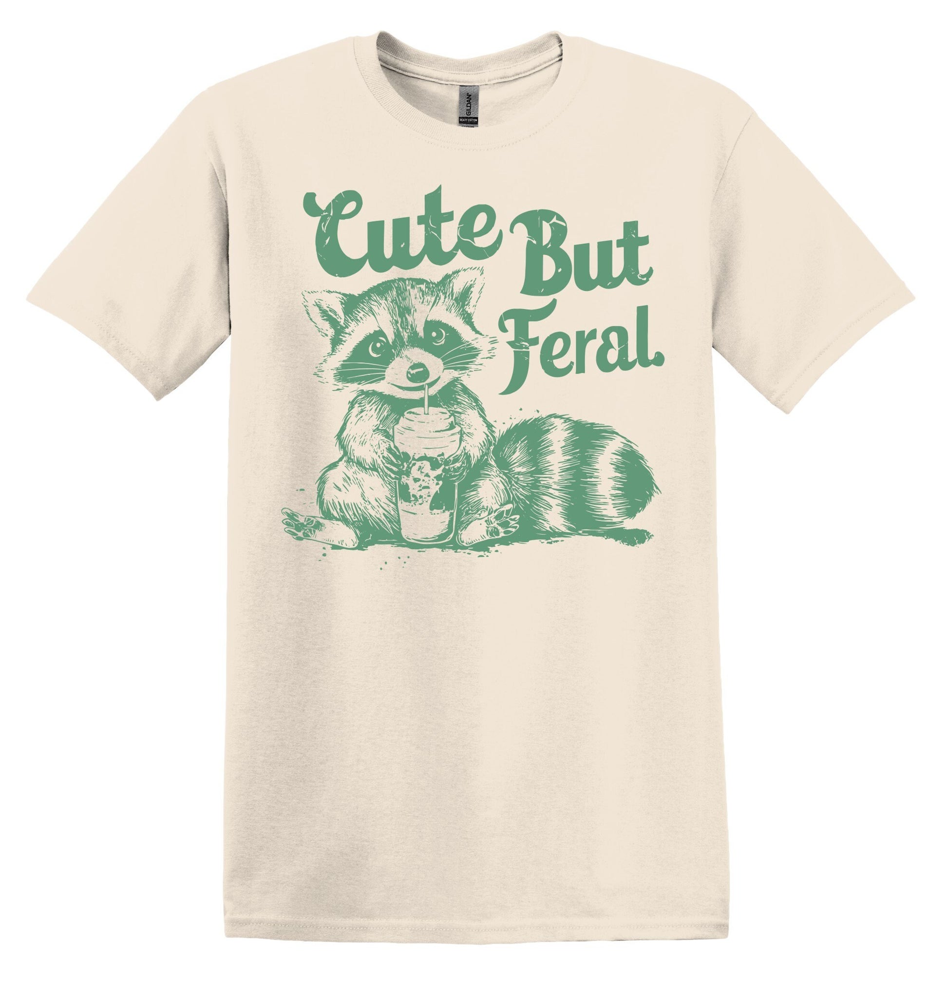 Cute But Feral Green Raccoon Shirt Graphic Shirt Retro Adult Shirt Vintage T-Shirt Cotton Tee Meme Shirt Trendy T-Shirt Funny Gift