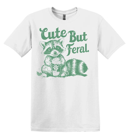 Cute But Feral Green Raccoon Shirt Graphic Shirt Retro Adult Shirt Vintage T-Shirt Cotton Tee Meme Shirt Trendy T-Shirt Funny Gift