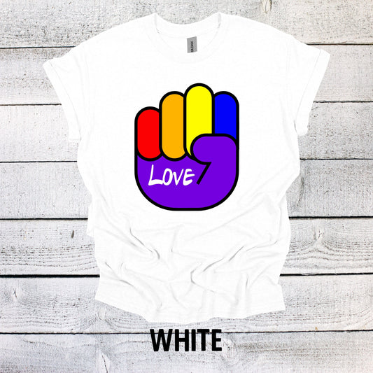 Rainbow Pride Love Fist Shirt - LGBTQ Tee for All Genders - Pride Month Apparel