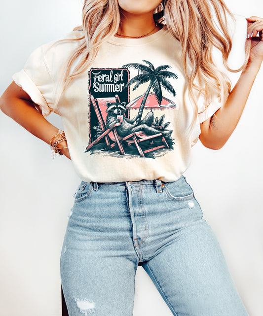 Feral Girl Summer Raccoon Graphic Tee