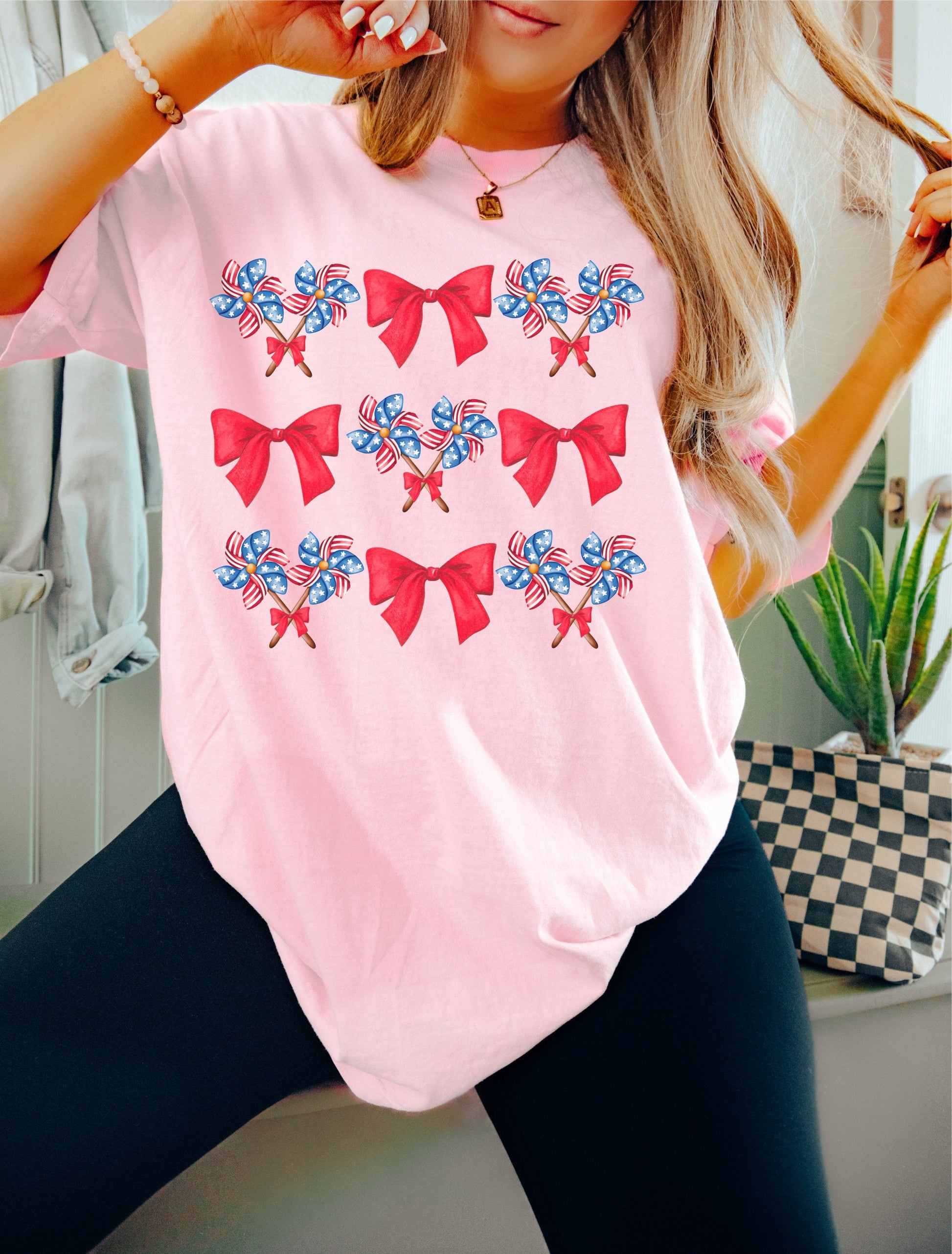 July 4th Shirt, Coquette 4th of July Shirt, USA Shirt, Retro 4th of July Shirt, Comfort Colors® Shirt, Summertime Tee, Pinwheels and Bows