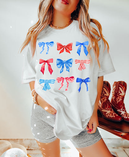 July 4th Shirt, Coquette 4th of July Shirt, USA Shirt, Retro 4th of July Shirt, Comfort Colors® Shirt, Summertime Tee, Coquette Bows Shirt