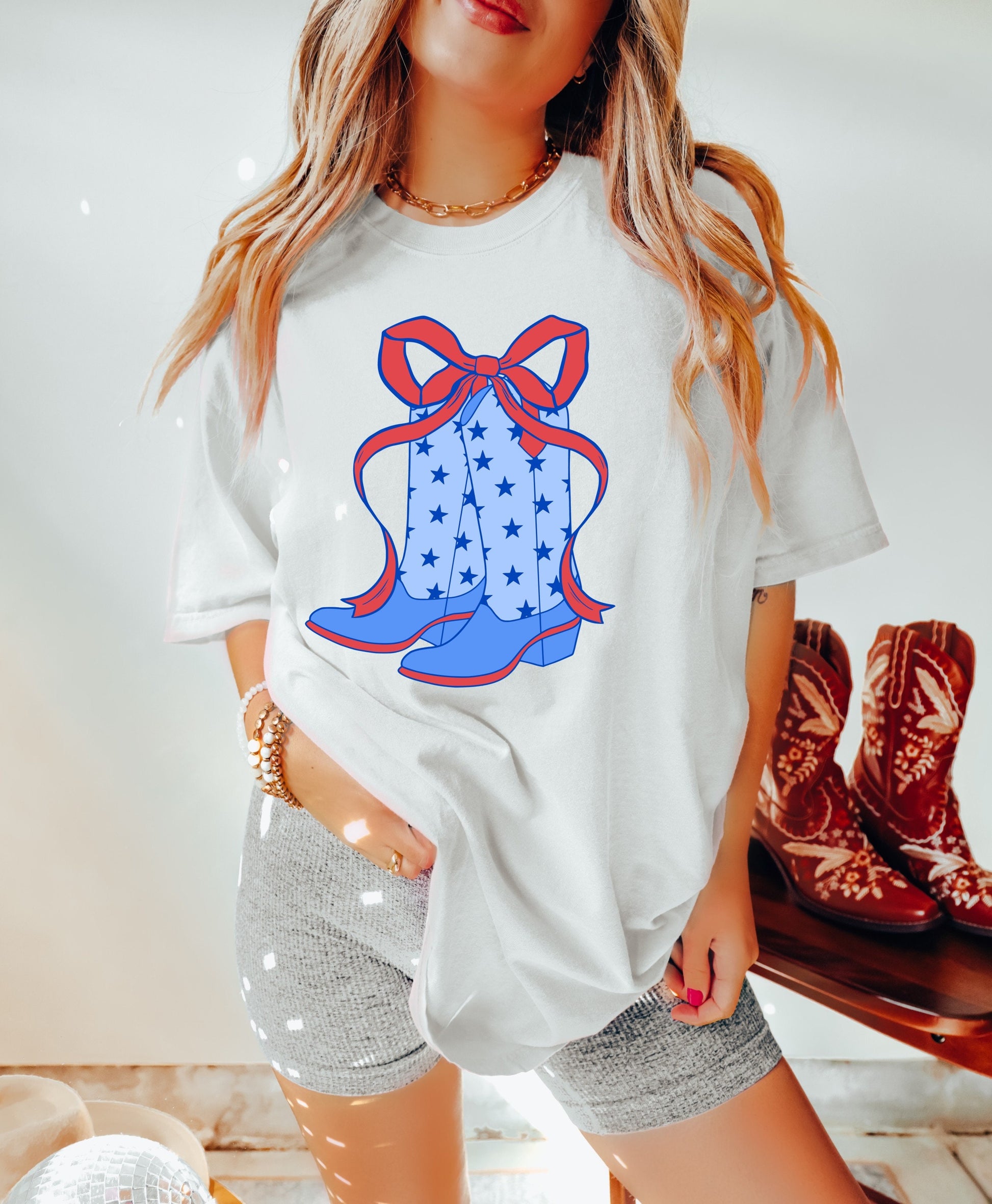 Cowgirl Boots July 4th Shirt, Coquette 4th of July Shirt, Retro 4th of July Shirt, Comfort Colors® Shirt, Summertime Tee, Coquette Cowgirl