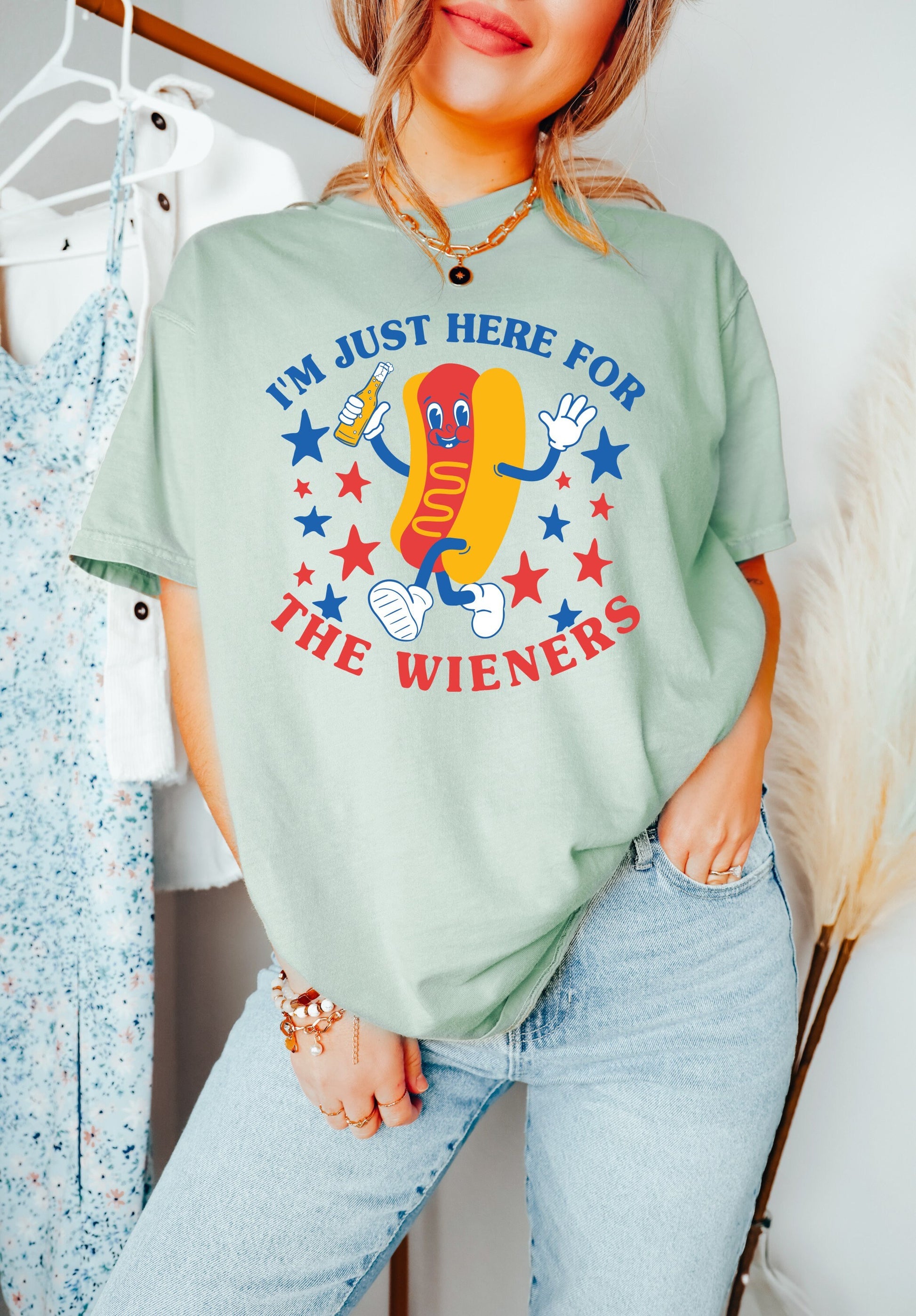 I'm Just Here for the Wieners July 4th Shirt, Funny Hot Dog 4th of July Shirt, USA Shirt, Retro 4th of July Shirt, BBQ Shirt, Summertime Tee