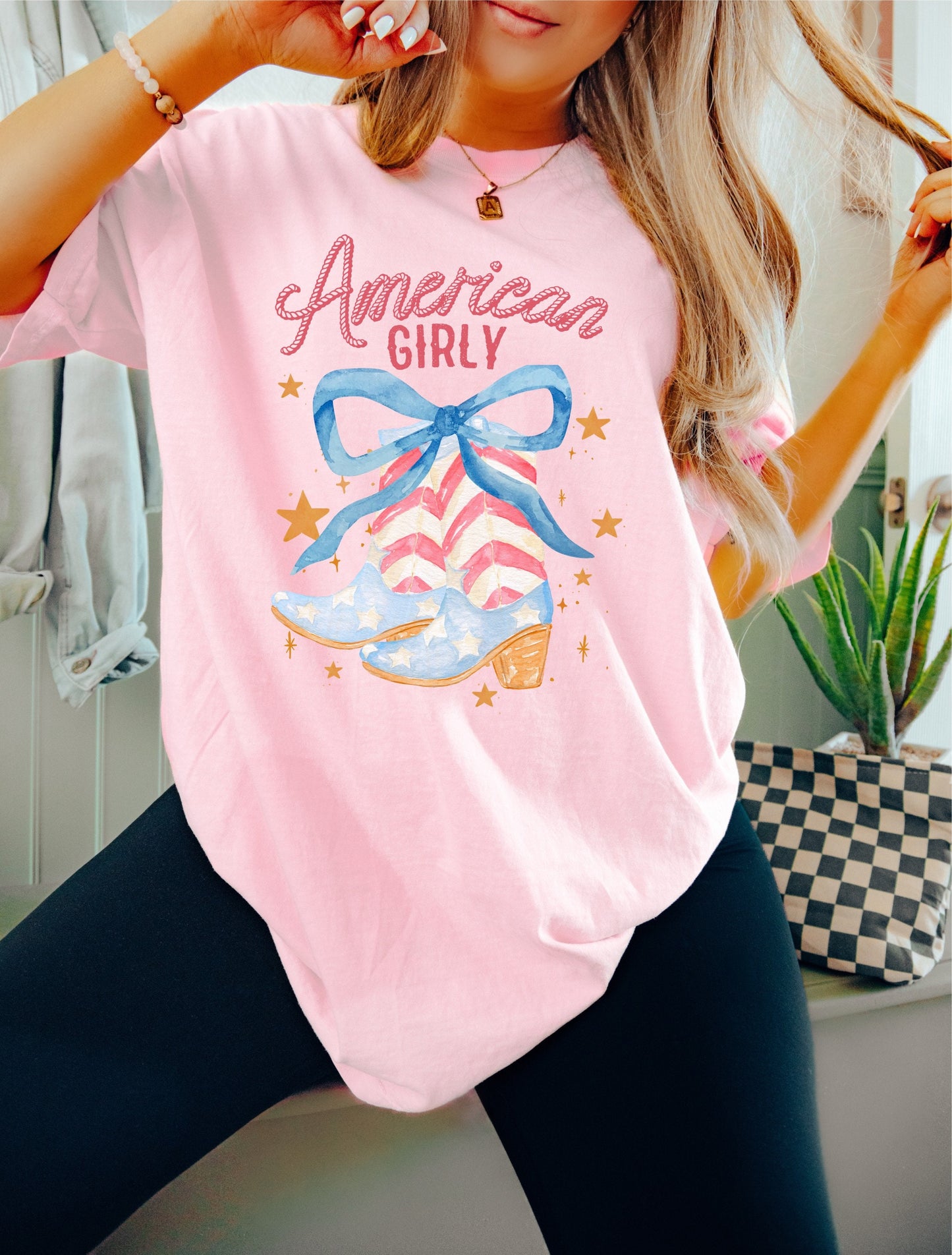 American Girly Boots July 4th Shirt, Coquette 4th of July Shirt, Retro 4th of July Shirt, Comfort Colors Tee, Summer Tee, Coquette Cowgirl