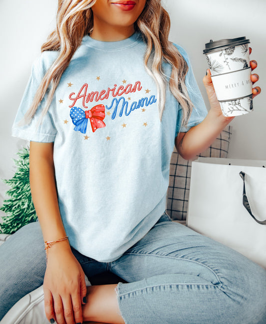 American Mama July 4th Shirt, Coquette Bow 4th of July Shirt, USA Shirt, Retro 4th of July Shirt, Coquette Mama T-Shirt, Summertime Tee