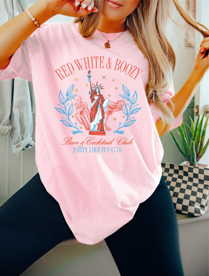 Red White and Boozy July 4th Shirt, Cowgirl 4th of July Shirt, USA Shirt, Retro 4th of July Shirt, Western Girl T-Shirt, Summertime Tee