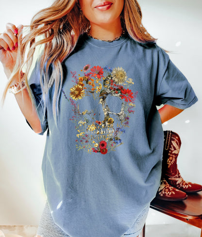 Floral Skull Wildflowers Shirt Garden Lover Shirt Flower Lover Shirt Wild Flowers Shirt Floral Shirt