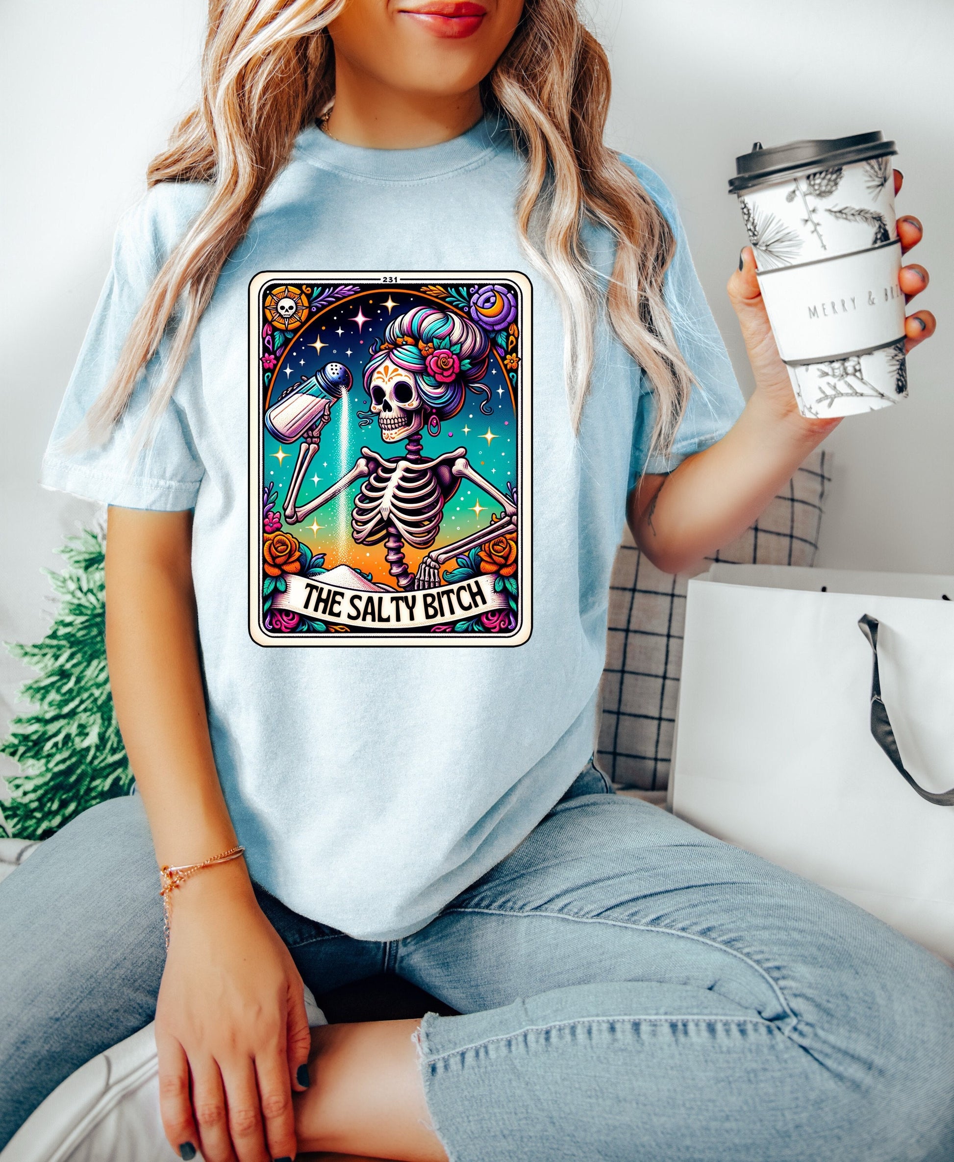 The Salty Bitch Shirt Funny Gift Unisex Shirt Gift for Her Retro Tshirt Vintage Graphic Tee Shirt Skeleton TShirt Funny Tarot Card Shirt