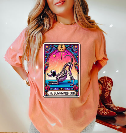 The Downward Dog Shirt Funny Gift Unisex Shirt Gift for Her Retro Tshirt Vintage Graphic Tee Shirt Skeleton TShirt Funny Tarot Card Shirt