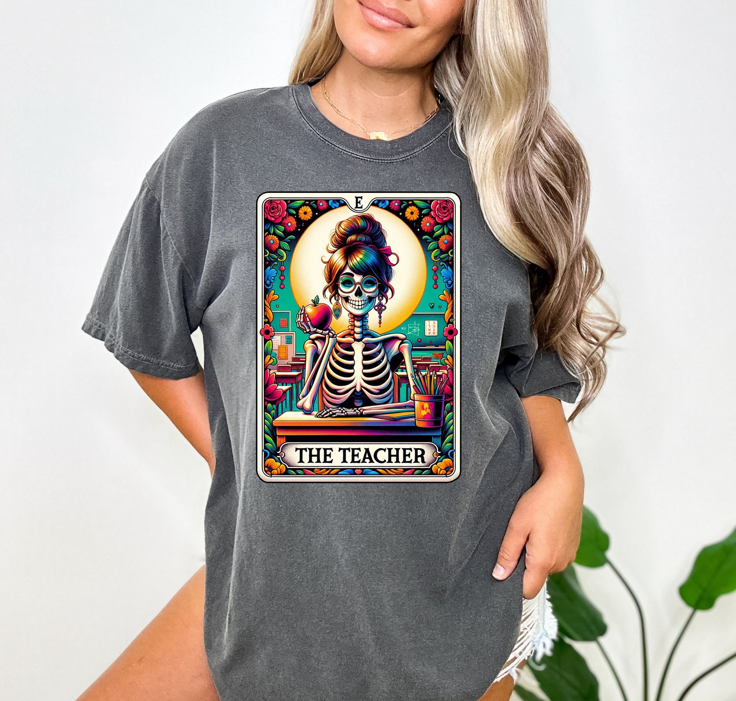 The Teacher 2 Shirt Funny Gift Unisex Shirt Gift for Her Retro Shirt Vintage Graphic Tee Shirt Skeleton TShirt Funny Tarot Card Shirt