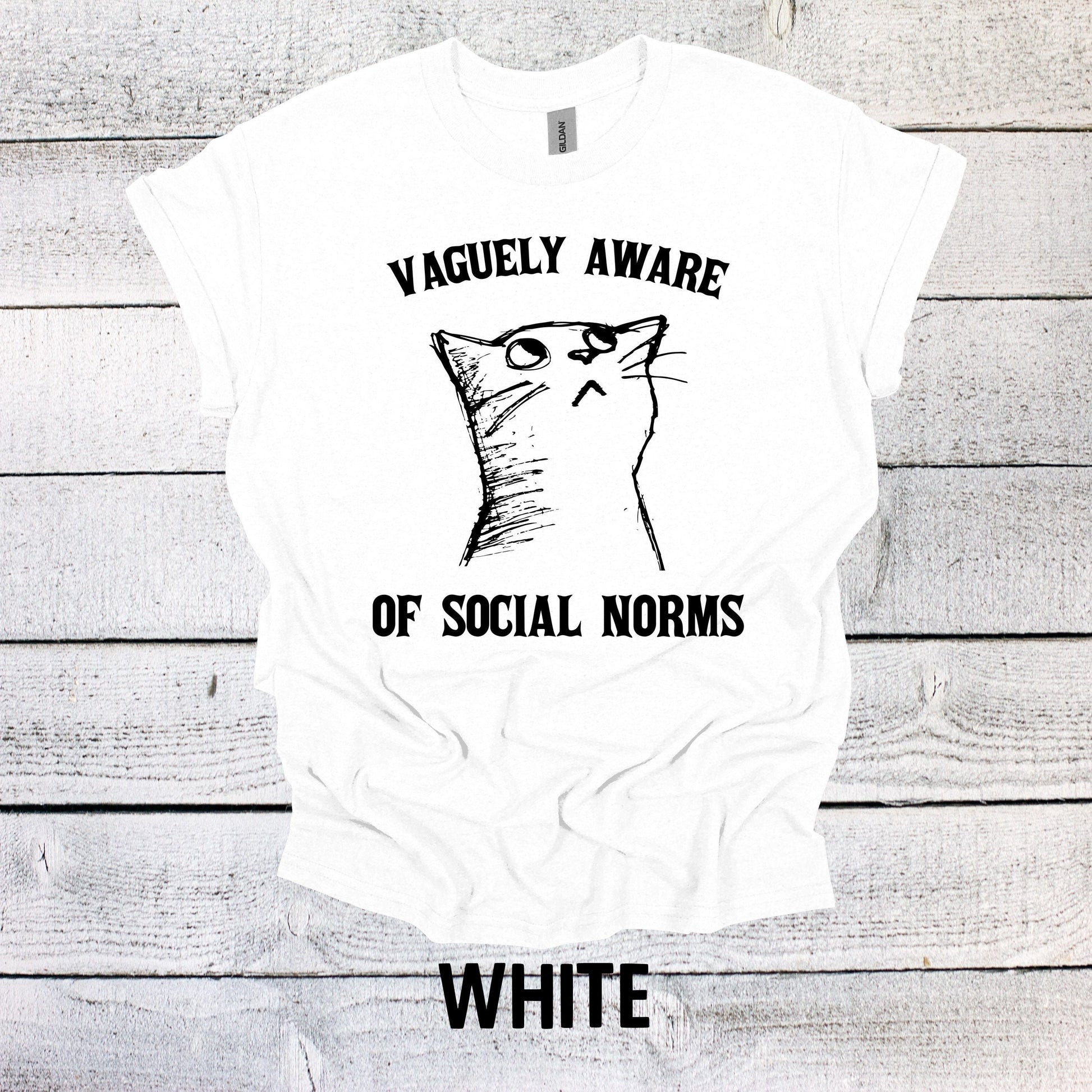 Vaguely Aware of Social Norms Shirt, Funny Cat Shirt, Graphic Shirt Vintage Funny Shirt Nostalgia Shirt Cotton Shirt Minimalist Shirt