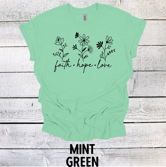 Vintage Flower Design Faith Hope Love Shirt - Spring Blossoms Tee