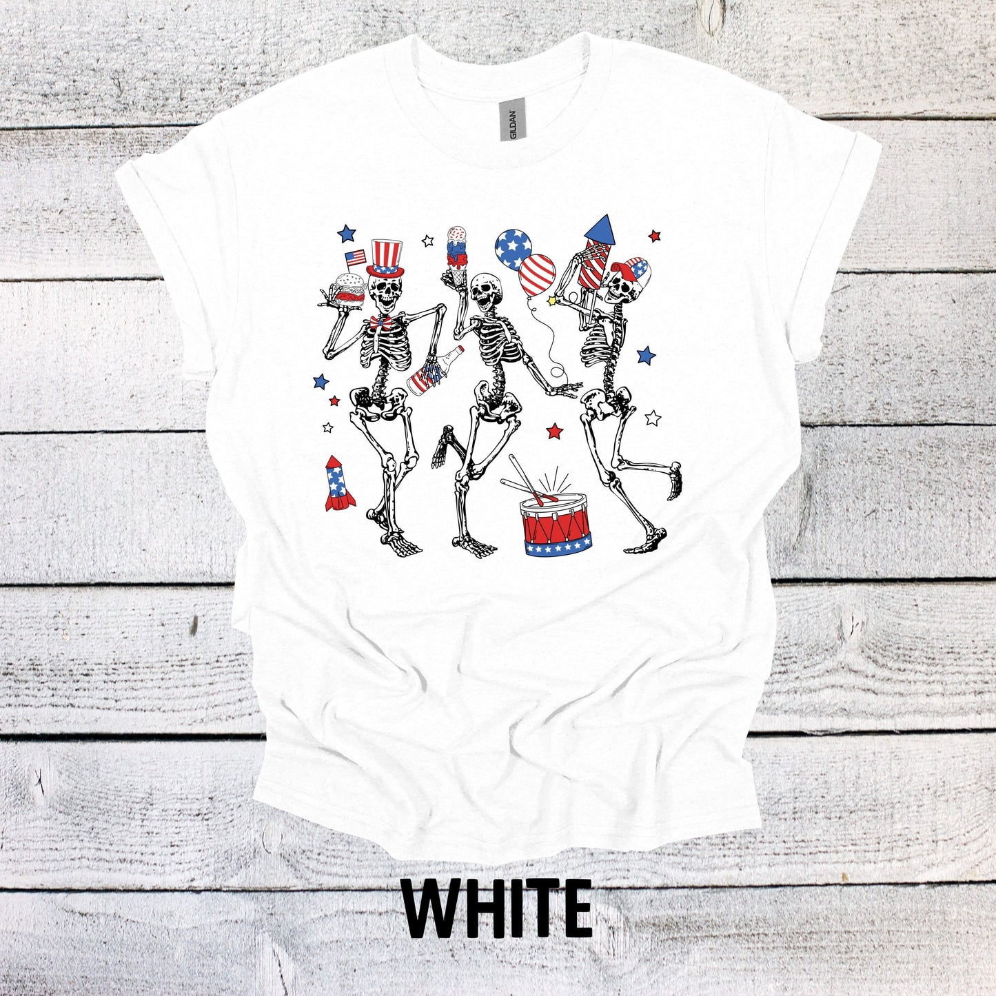 Spooky Yet Patriotic: Dancing Skeletons July 4th T-Shirt