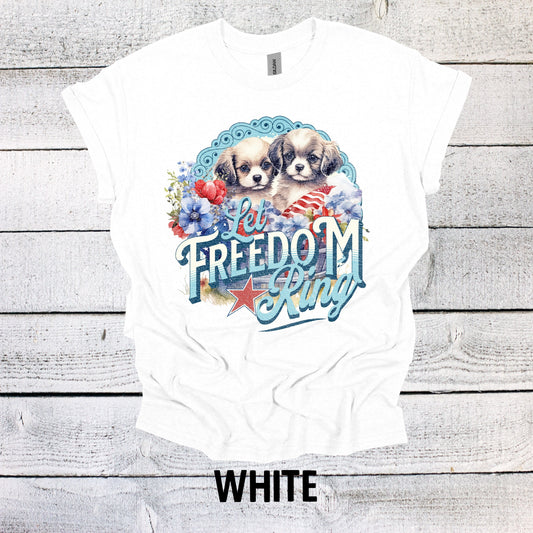 Let Freedom Ring Puppies Independence Day Tee - July 4th Shirt -USA Pride