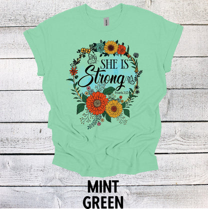 She is Strong Christian Floral Shirt Christian Shirts Religious Tshirt Christian T Shirts Boho Christian Shirt Bible Verse Shirt