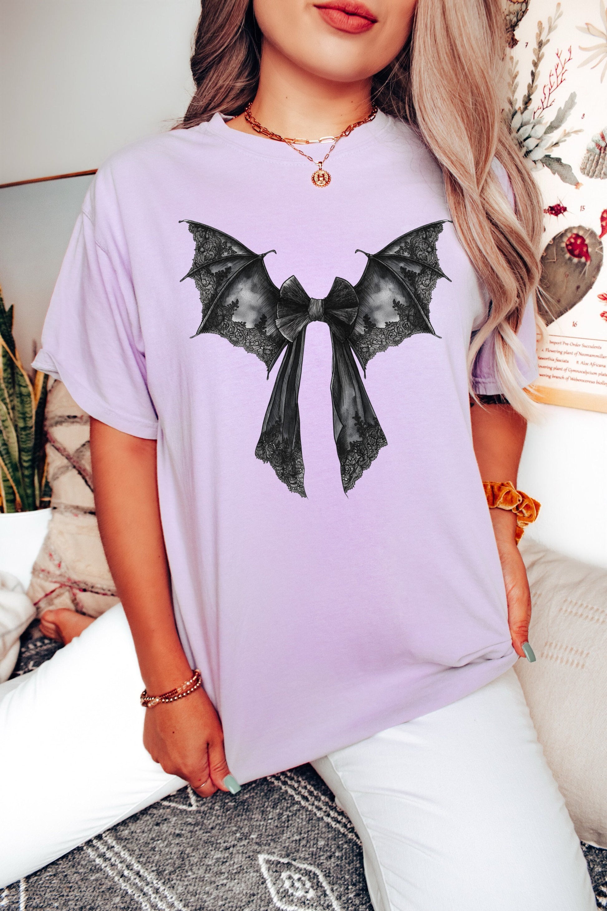 Lace Bat Bow Halloween Shirt, Cute Halloween T-Shirt, Halloween Shirts, Skeleton Shirts, Spooky Season Shirt, Coquette Halloween Shirt