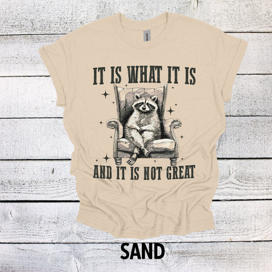 Funny Raccoon Shirt - It Is What It Is and It Is Not Great - Unisex Tee