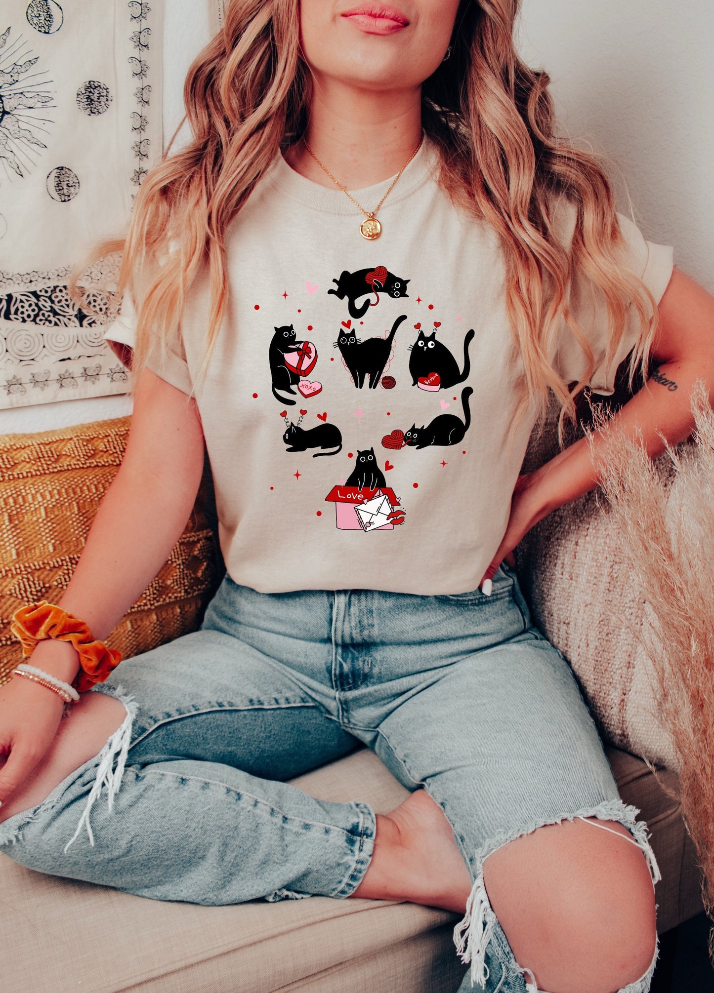 Love Hearts Cat Shirt Shirt Graphic Shirt Retro Adult Shirt Vintage Shirt Nostalgia Relaxed Cotton Tee Meme Shirt Trendy Shirt Funny Gift