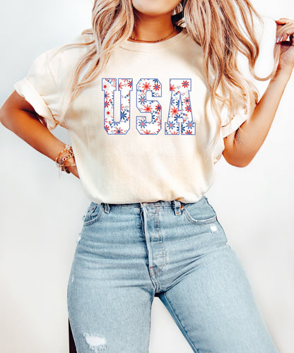 USA Floral Shirt 4th of July - Patriotic BBQ Tee