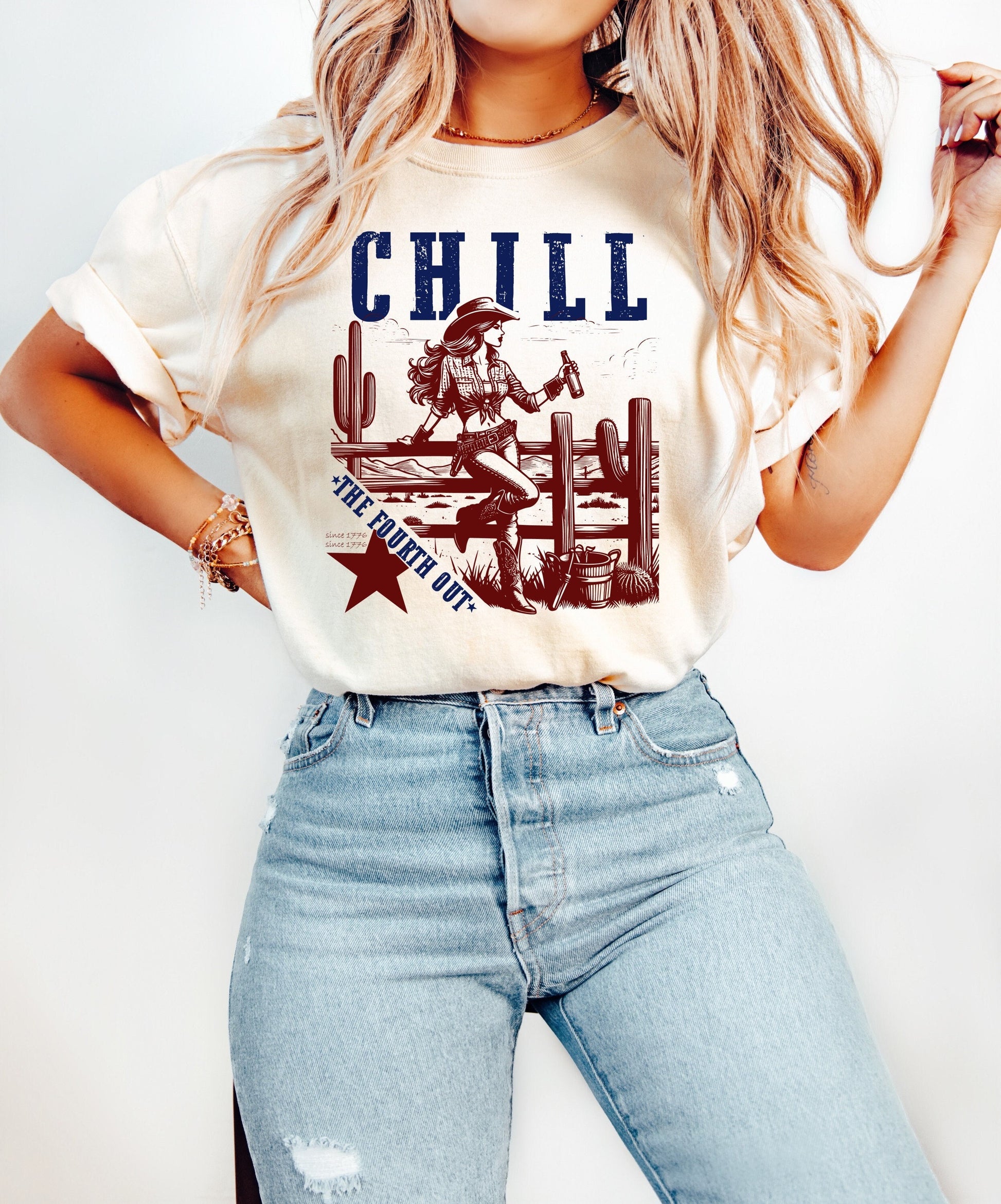 Chill the Fourth Out Cowgirl Western Shirt 4th of July - Patriotic BBQ Tee