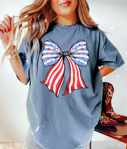 July 4th Shirt, Coquette 4th of July Shirt, USA Shirt, Retro 4th of July Shirt, Comfort Colors® Shirt, Summertime Tee, Pinwheels and Bows