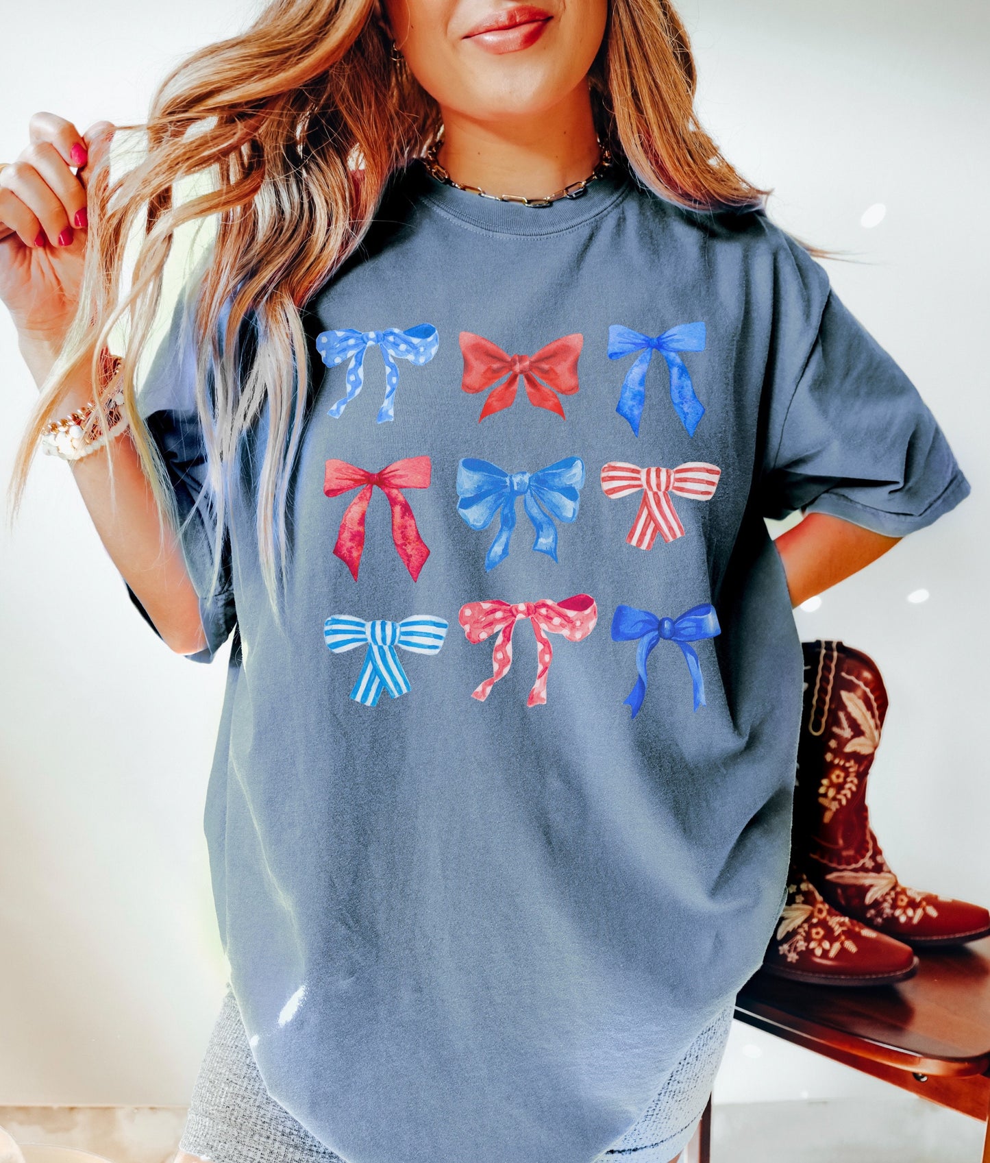 July 4th Shirt, Coquette 4th of July Shirt, USA Shirt, Retro 4th of July Shirt, Comfort Colors® Shirt, Summertime Tee, Coquette Bows Shirt