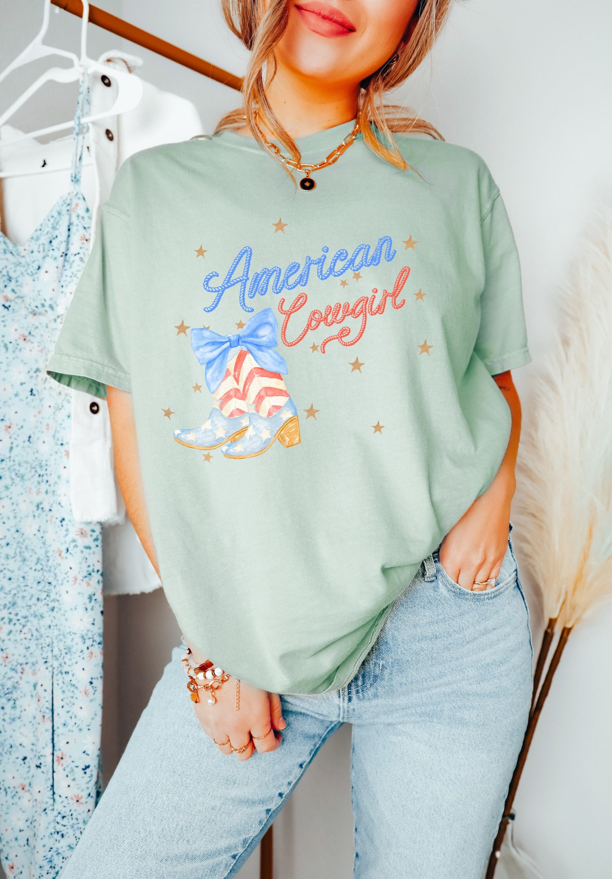 American Cowgirl July 4th Shirt, Cowgirl 4th of July Shirt, USA Shirt, Retro 4th of July Shirt, Western Girl T-Shirt, Summertime Tee