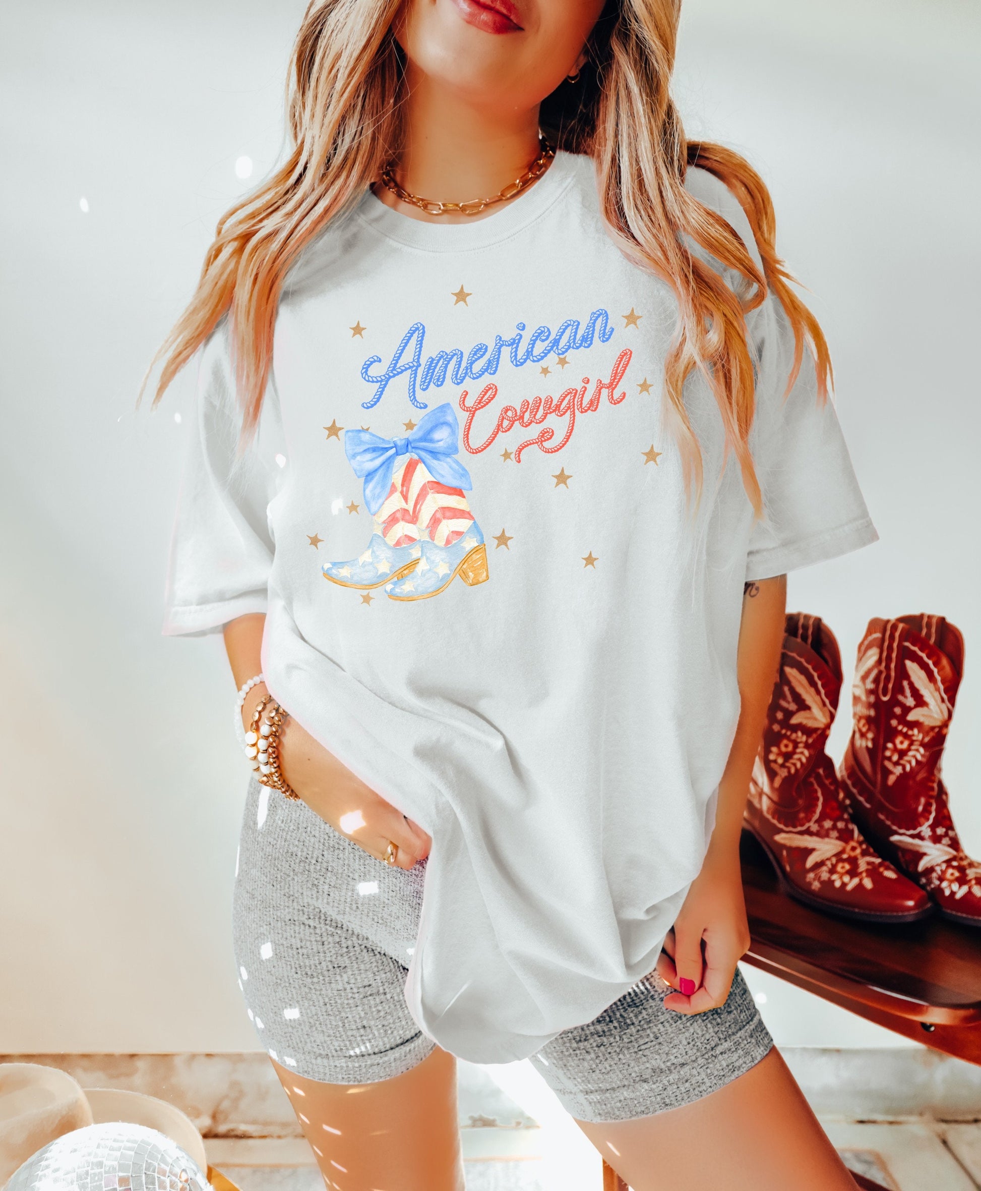 American Cowgirl July 4th Shirt, Cowgirl 4th of July Shirt, USA Shirt, Retro 4th of July Shirt, Western Girl T-Shirt, Summertime Tee