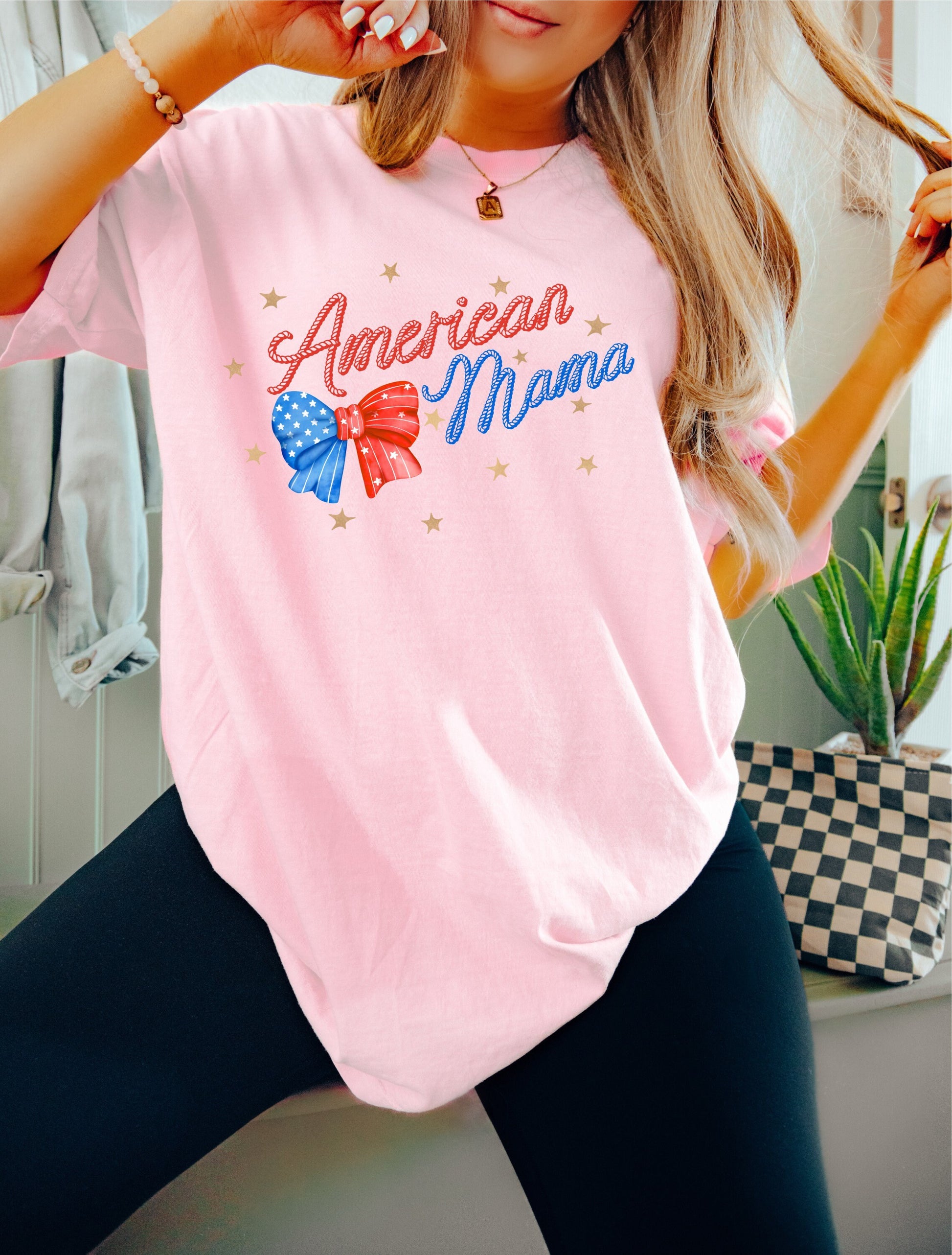 American Mama July 4th Shirt, Coquette Bow 4th of July Shirt, USA Shirt, Retro 4th of July Shirt, Coquette Mama T-Shirt, Summertime Tee