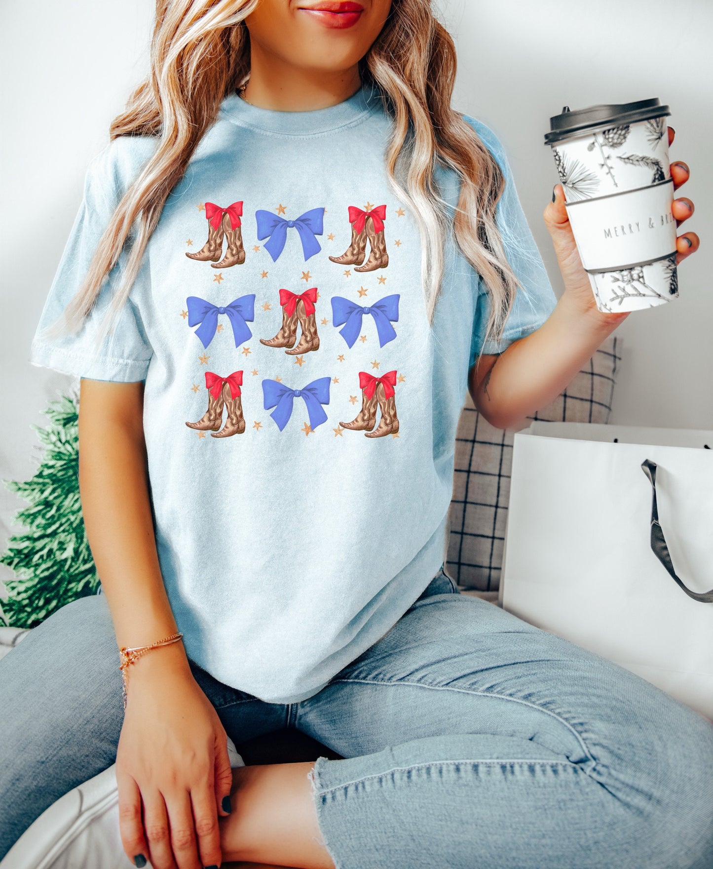 Coquette Bows Cowgirl July 4th Shirt, Cowgirl 4th of July Shirt, USA Shirt, Retro 4th of July Shirt, Western Girl T-Shirt, Summertime Tee