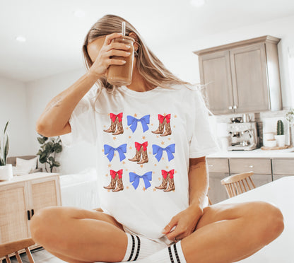 Coquette Bows Cowgirl July 4th Shirt, Cowgirl 4th of July Shirt, USA Shirt, Retro 4th of July Shirt, Western Girl T-Shirt, Summertime Tee