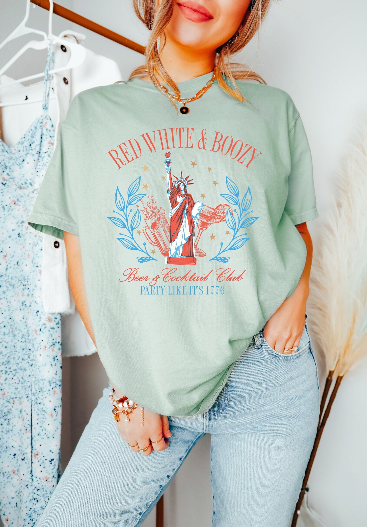 Red White and Boozy July 4th Shirt, Cowgirl 4th of July Shirt, USA Shirt, Retro 4th of July Shirt, Western Girl T-Shirt, Summertime Tee