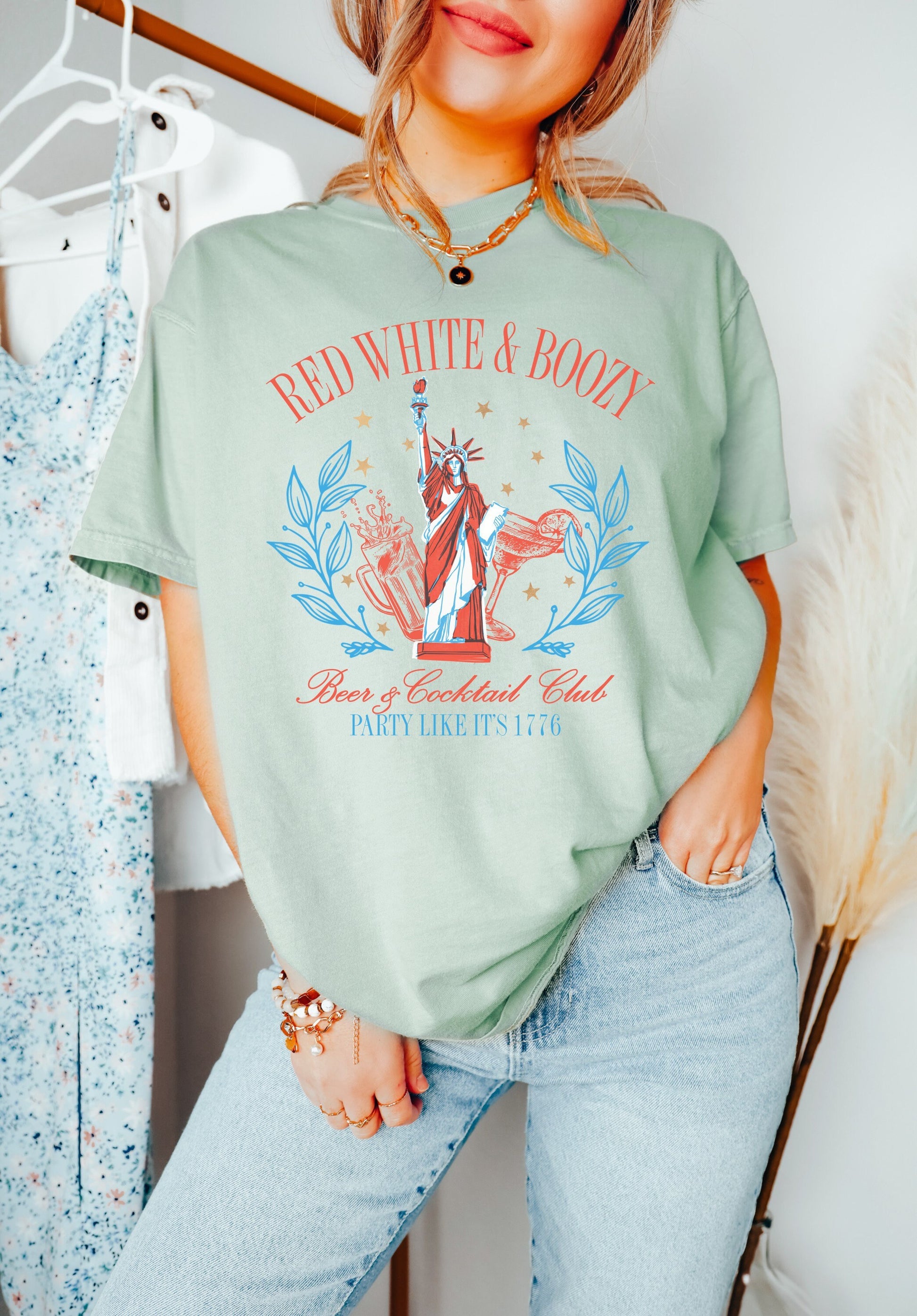 Red White and Boozy July 4th Shirt, Cowgirl 4th of July Shirt, USA Shirt, Retro 4th of July Shirt, Western Girl T-Shirt, Summertime Tee